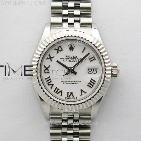 APS공장 롤렉스 레이디 데이저스트 28 스틸  화이트로만다이얼 플루티드베젤 쥬빌레브레이슬릿 Datejust 28mm 279179 SS APSF Best Edition White Dial Roman Markers on SS Jubilee Bracelet NH05