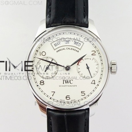 ZF공장 IWC포르투기저 애뉴얼캘린더 파워리저브 스틸핸즈 화이트다이얼 가죽스트랩 IWC PORTUGUESE REAL PR REAL ANNUAL CALENDAR IW5035 WHITE DIAL SILVER MARKERS ON BLACK LEATHER STRAP A52850