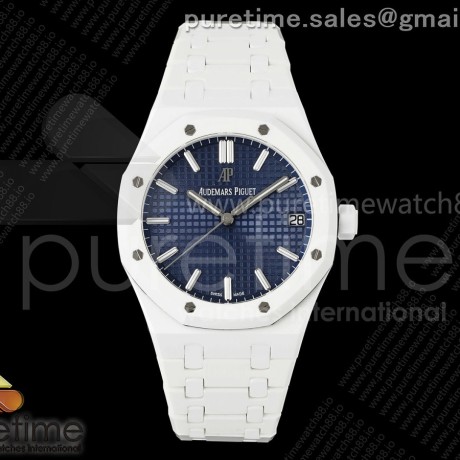 APS공장 오데마피게 로얄오크 15500 블루다이얼 화이트세라믹브레이슬릿 Royal Oak 15500 White Ceramic APSF 1:1 Best Edition Blue Dial on White Ceramic Bracelet SA4302 Super Clone