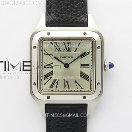 F1공장 까르띠에 산토스 뒤몽 43.5mm 실버다이얼 블랙가죽스트랩 Santos Dumont 43.5mm SS F1F Best Edition Silver Dial on Black Leather Strap Quartz