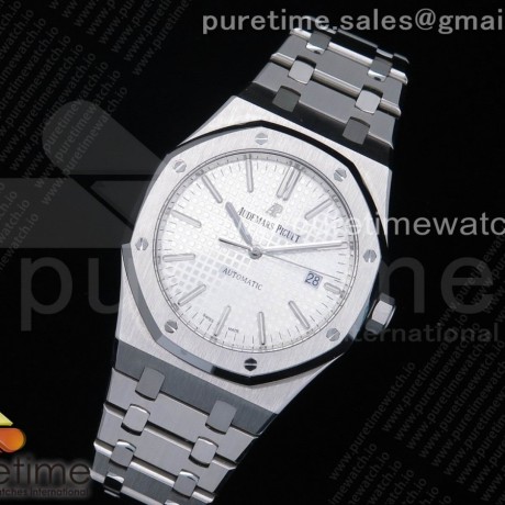 ZF공장 오데마피게 로얄오크 15400 화이트다이얼 브레이슬릿 Royal Oak 41mm 15400 SS White Textured Dial on SS Bracelet A3120 (Free Box)