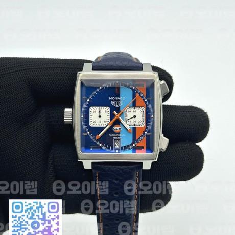 태그 모나코 쿼츠 블루다이얼 가죽스트랩 Tag Monaco Chronograph SS/LE Blue "Gulf" Jap VK64A
