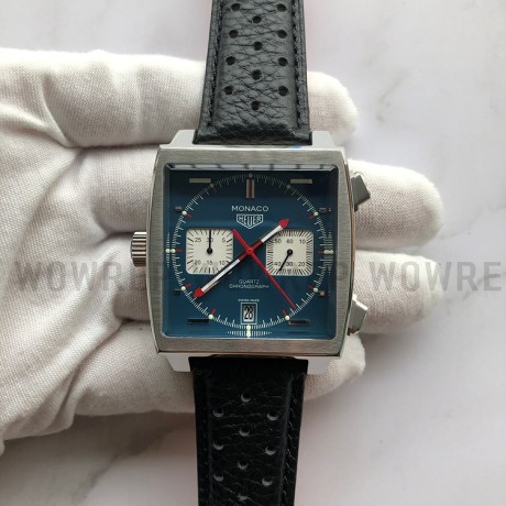 태그 모나코 쿼츠 블루다이얼 가죽스트랩 Tag Monaco Chronograph SS/LE Blue Jap VK64A