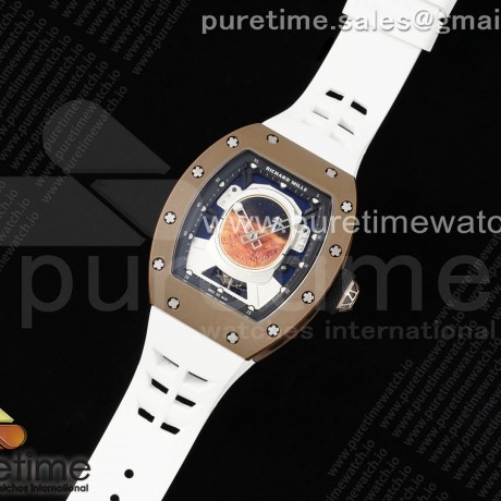 YS공장 리차드밀 RM 52 투르비용 세라믹 퍼렐 윌리엄스 화이트러버스트랩 RM52 Astronaut Tourbillon Brown Ceramic YSF Best Edition on White Rubber Strap