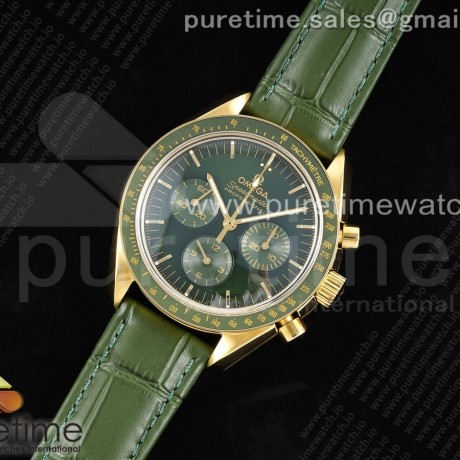 RM공장 오메가 스피드마스터 문페이즈 인 문샤인 골드 옐로우골드금통 그린다이얼 스트랩 Speedmaster Moonwatch in Moonshine Gold YG RMF Best Edition Green Dial on Green Leather Strap Manual Chrono