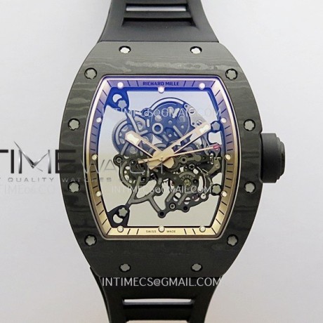 ZF공장 리차드밀 RM055 NTPT 스켈레톤다이얼 블랙러버스트랩 RM055 RG Inner Bezel Black Crown NTPT ZF 1:1 Best Edition on Black Rubber Strap RMUL2 Super Clone V2