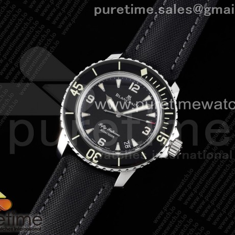 NTF공장 블랑팡 피프티패덤즈 스틸 블랙다이얼 패브릭스트랩 Fifty Fathoms SS Black NTF 1:1 Best Edition Black Dial on Sail-canvas Strap A2836