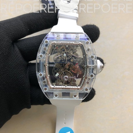 RM공장 리차드밀 RM56-01 뚜르비옹 투명 글래스케이스 러버스트랩 RM56-01 Transparent Tourbillon RMF Best Edition Skeleton Dial on White Rubber Strap