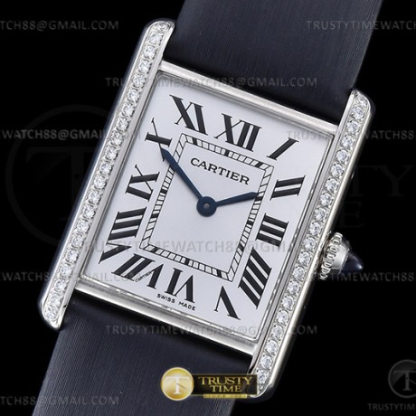 F1공장 까르띠에 탱크 머스트 라지 다이아몬드베젤 블랙스트랩 Cartier Tank Must Lrg Dia SS/LE Wht F1F Sw Qtz