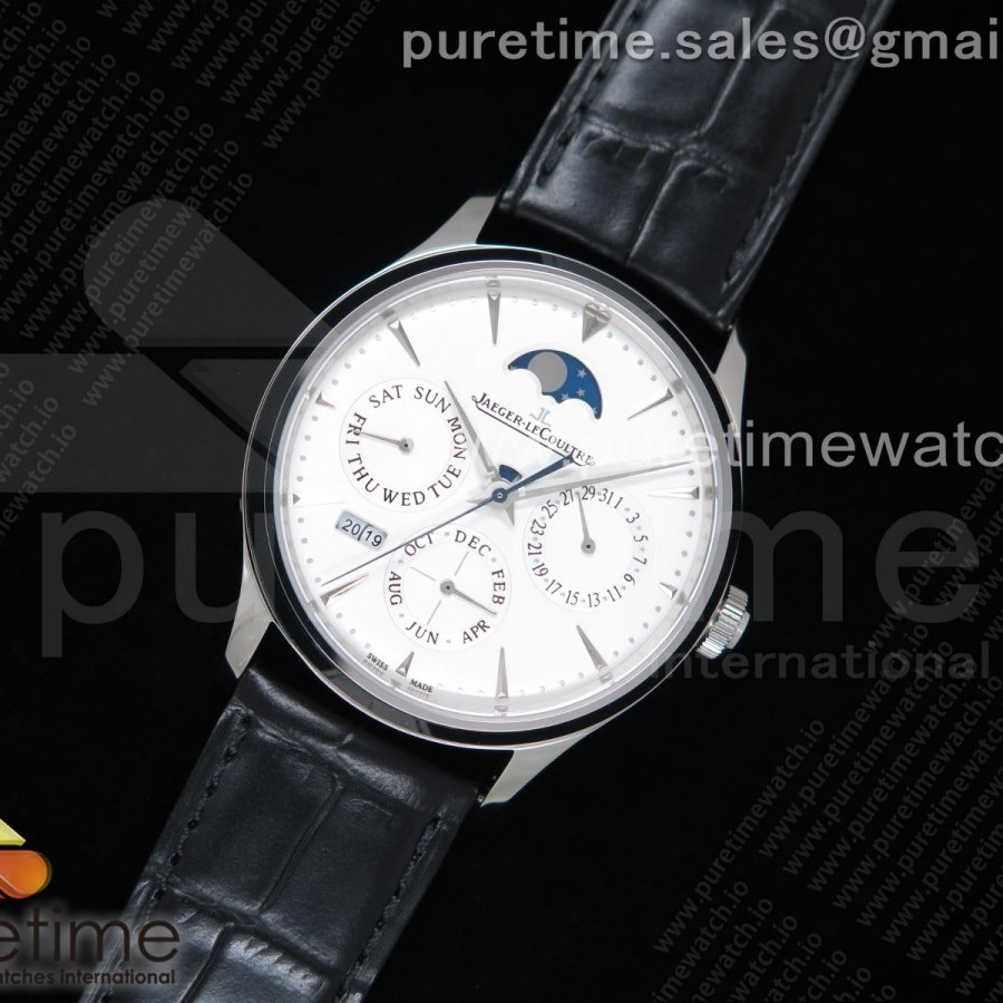 V9공장 예거르쿨트르 마스터 울트라씬 퍼펙츄얼 캘린더 화이트다이얼 가죽스트랩  Master Ultra Thin Perpetual Calendar SS White Dial on Black Leather Strap A868