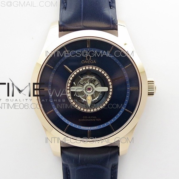 MI공장 오메가 드빌 투어빌론 로즈골드금통 블루다이얼 가죽스트랩 De Ville Tourbillon RG MIF Best Edition Blue Dial on Blue Leather Strap