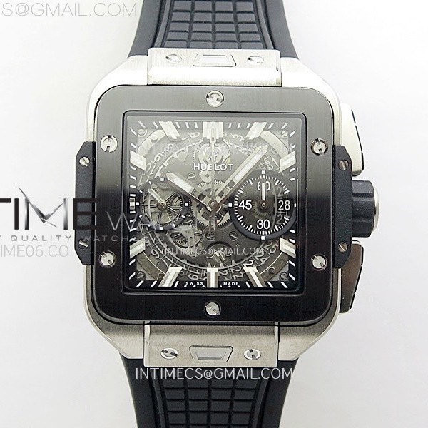 BB공장 유니코 스퀘어뱅 42 티타늄세라믹케이스 스켈레톤다이얼 블랙러버스트랩 Square Bang Unico 42mm Titanium/Ceramic BBF 1:1 Best Edition Skeleton Dial on Black Rubber Strap A1280