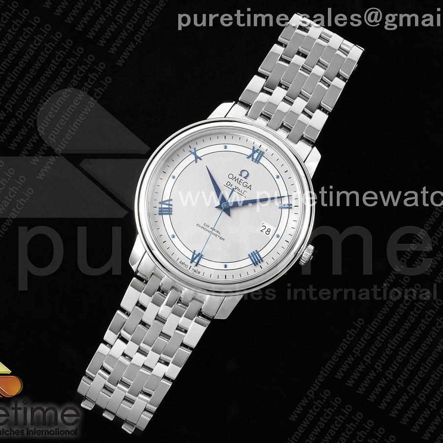 TWS공장 오메가 드 빌 스틸 화이트다이얼 블루인덱스 브레이슬릿 De Ville SS TWF 1:1 Best Edition Gray Dial Blue Markers on SS Bracelet MIYOTA 9015
