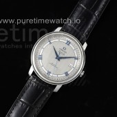 TWS공장 오메가 드 빌 스틸 실버텍스쳐다이얼 블루인덱스 가죽스트랩 De Ville SS TWF 1:1 Best Edition Gray Dial Blue Markers on Black Leather Strap MIYOTA 9015