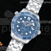 VS공장 오메가 씨마스터 다이버 300M 스틸 블루다이얼 브레이슬릿 2018 Seamaster Diver 300M VSF 1:1 Best Edition Blue Ceramic Blue Dial on SS Bracelet A8800 V2 (Black Balance Wheel)