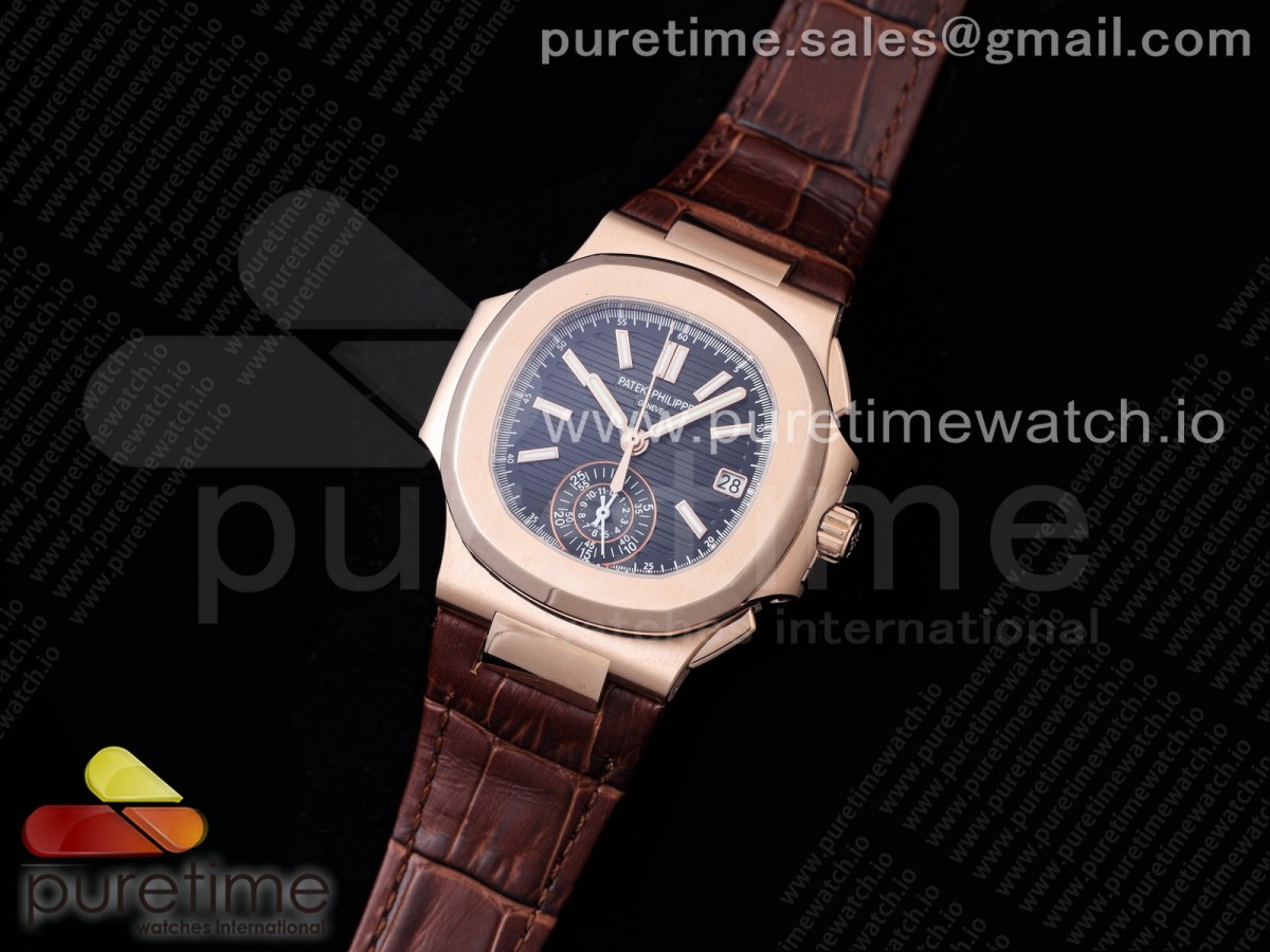 3K공장 파텍필립 노틸러스 로골 블랙다이얼 가죽스트랩 Nautilus 5980 RG 3KF Best Edition Black Dial on Brown Leather Strap A7750